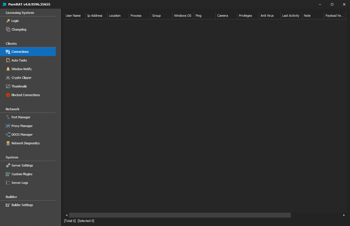 PureRAT interface screenshot